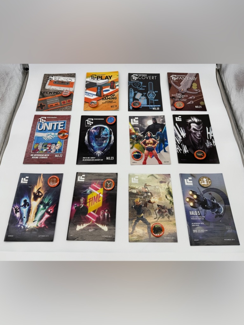 Complete Set of 2015 Loot Crate Magazines and Matching Spring-Back Pins